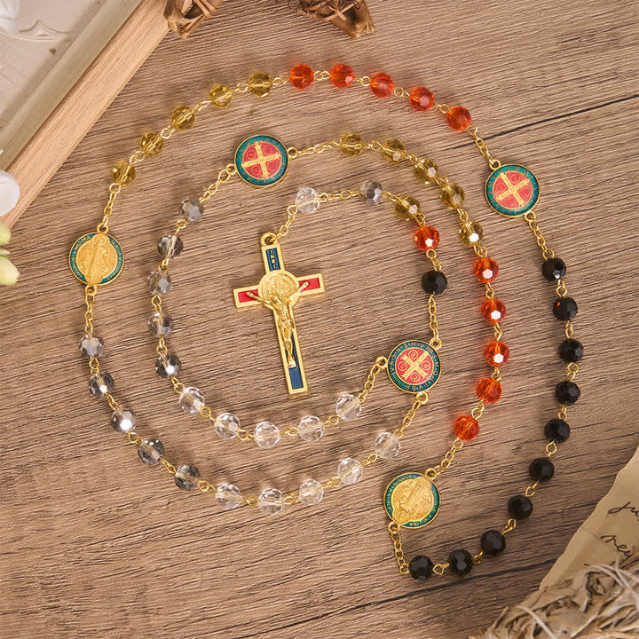 FREE Today: Vibrant Multi-Tone Glass Saint Benedict Rosary: For Chapel Worship & Daily Handheld Prayer - image 2
