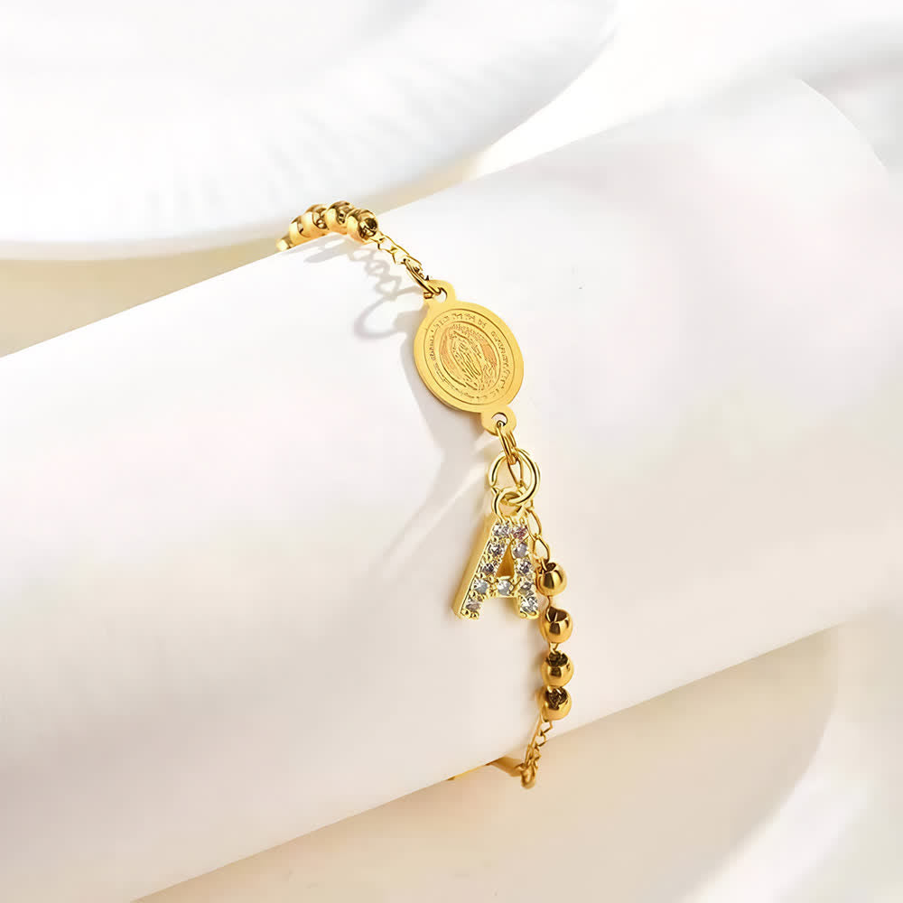 FREE Today: Customizable 26 Letter Paved Zircon Initial Beaded Rosary Bracelet With Our Lady Miraculous Medal - image 5