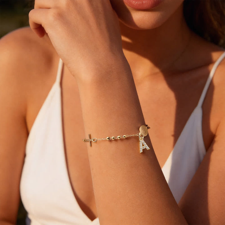 FREE Today: Customizable 26 Letter Paved Zircon Initial Beaded Rosary Bracelet With Our Lady Miraculous Medal - image 4