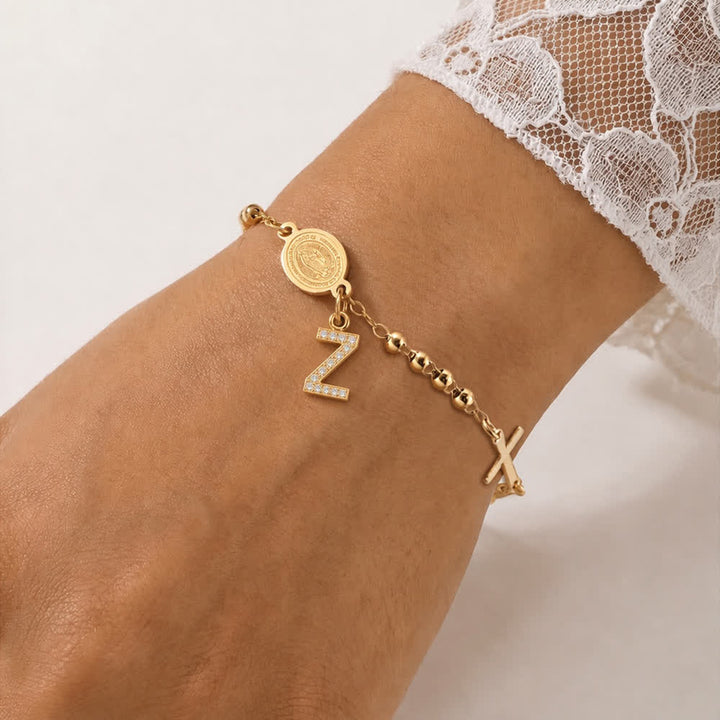 FREE Today: Customizable 26 Letter Paved Zircon Initial Beaded Rosary Bracelet With Our Lady Miraculous Medal - Z - image 30