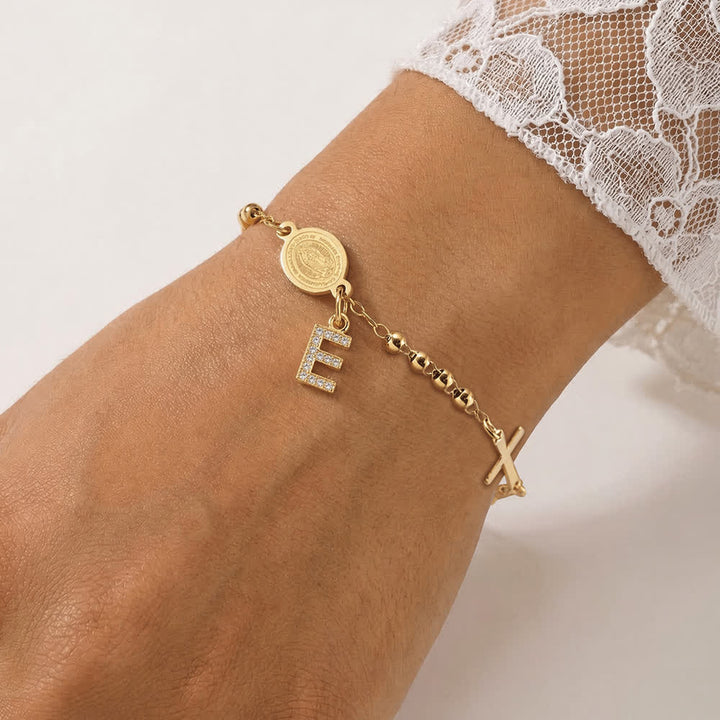 FREE Today: Customizable 26 Letter Paved Zircon Initial Beaded Rosary Bracelet With Our Lady Miraculous Medal - E - image 9