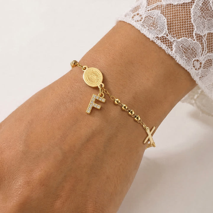 FREE Today: Customizable 26 Letter Paved Zircon Initial Beaded Rosary Bracelet With Our Lady Miraculous Medal - F - image 10