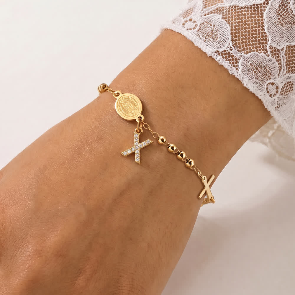 FREE Today: Customizable 26 Letter Paved Zircon Initial Beaded Rosary Bracelet With Our Lady Miraculous Medal - X - image 28