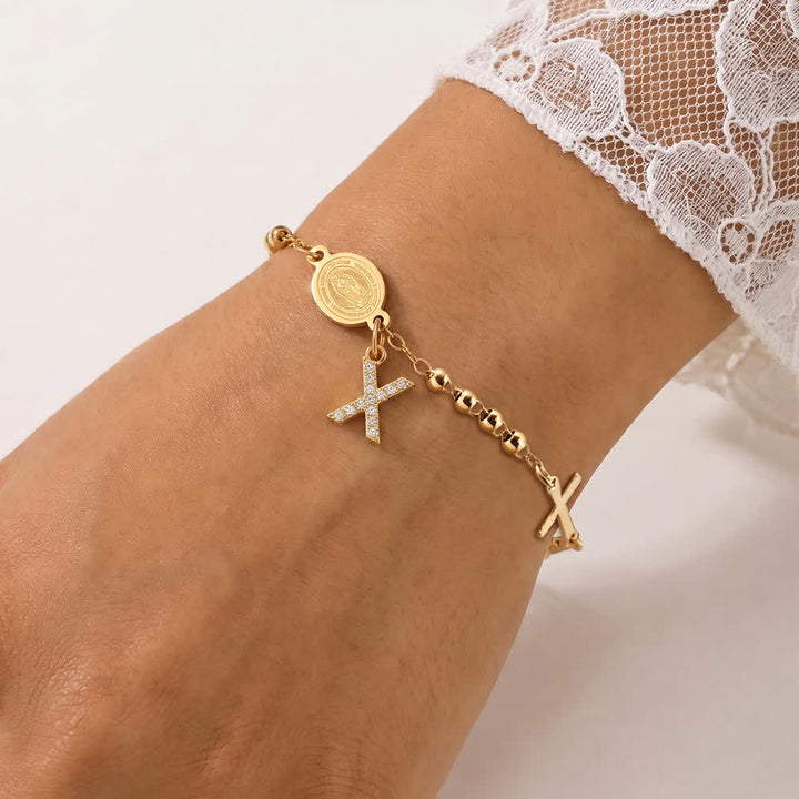 FREE Today: Customizable 26 Letter Paved Zircon Initial Beaded Rosary Bracelet With Our Lady Miraculous Medal - X - image 28