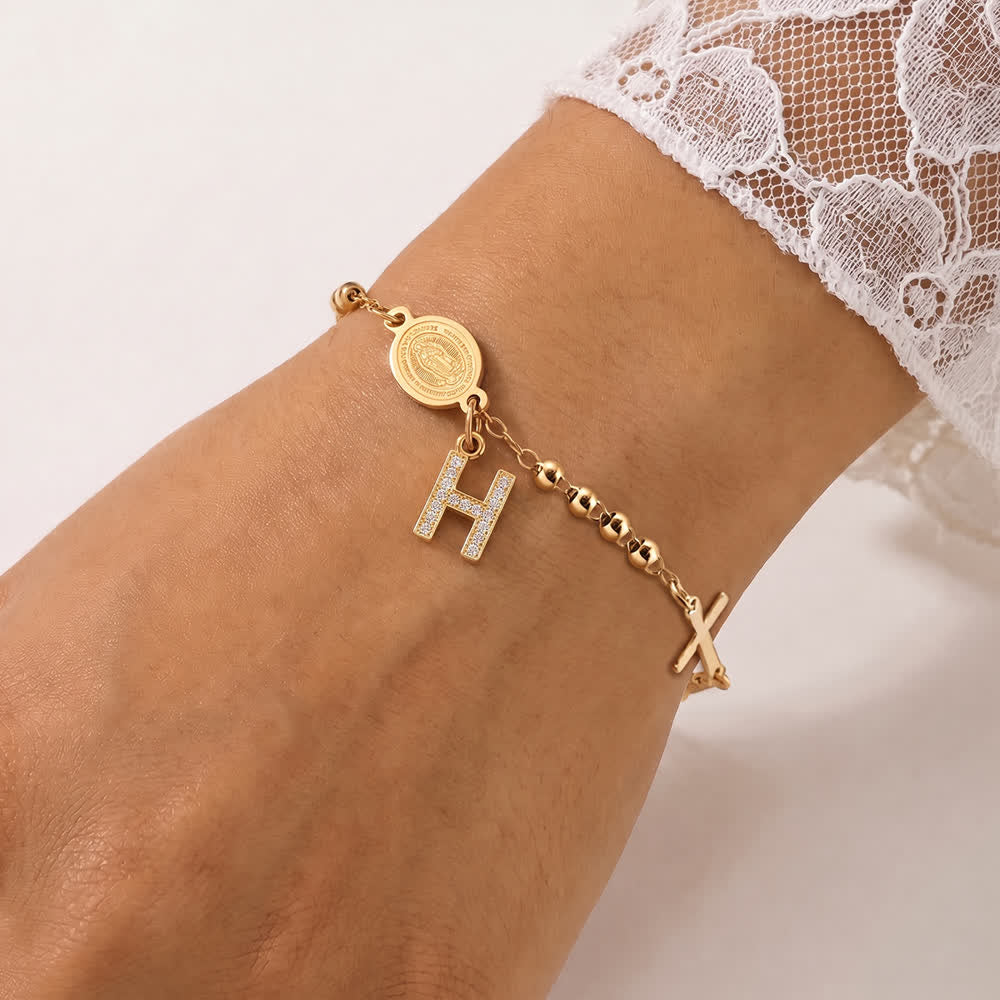 FREE Today: Customizable 26 Letter Paved Zircon Initial Beaded Rosary Bracelet With Our Lady Miraculous Medal - H - image 12