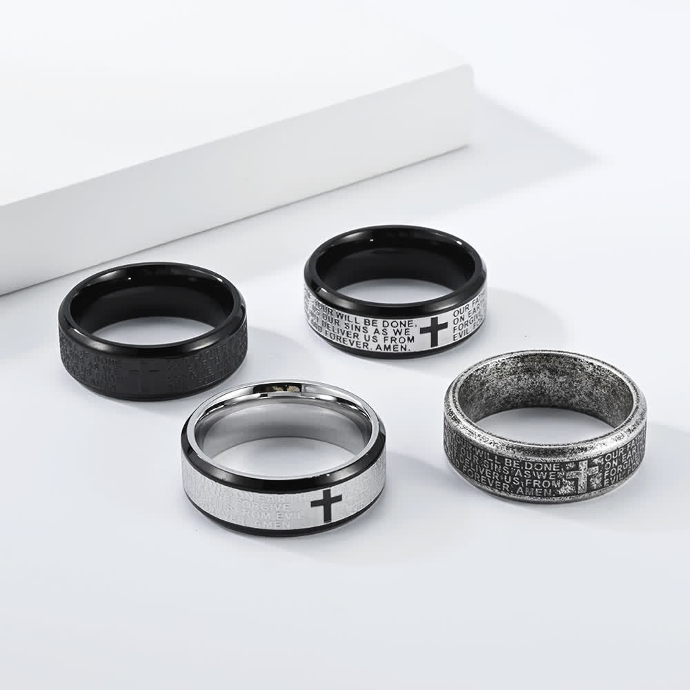 FREE Today: Deep Engraved Cross Lord’s Prayer Stainless Steel Wide Band Ring: Emblem of Abiding Heavenly Faith - image 2