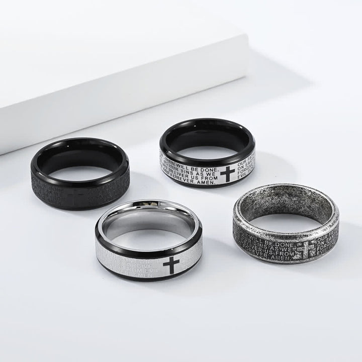FREE Today: Deep Engraved Cross Lord’s Prayer Stainless Steel Wide Band Ring: Emblem of Abiding Heavenly Faith - image 2