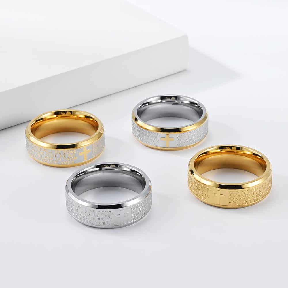 FREE Today: Deep Engraved Cross Lord’s Prayer Stainless Steel Wide Band Ring: Emblem of Abiding Heavenly Faith - image 3
