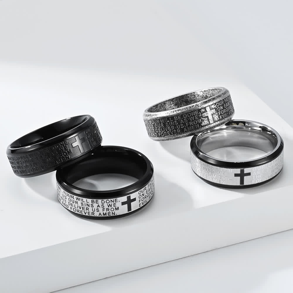 FREE Today: Deep Engraved Cross Lord’s Prayer Stainless Steel Wide Band Ring: Emblem of Abiding Heavenly Faith - image 4