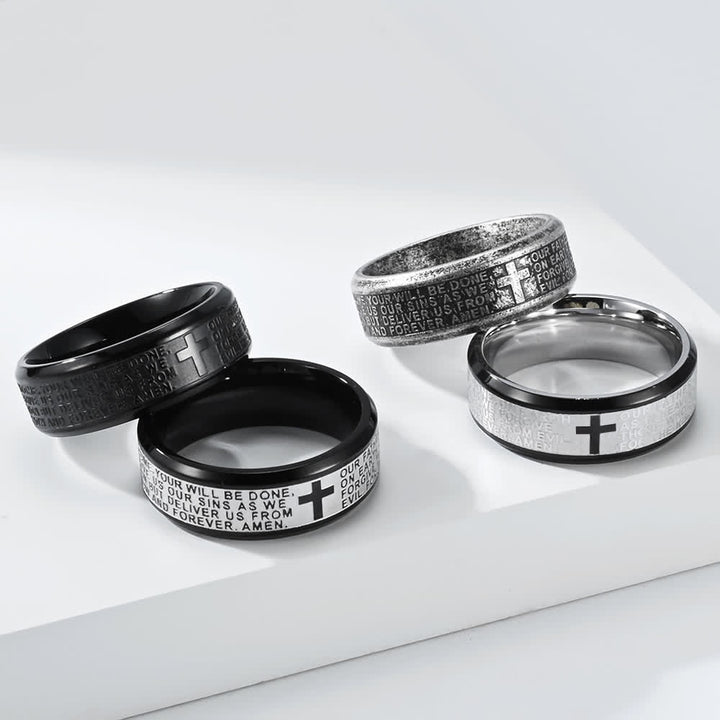 FREE Today: Deep Engraved Cross Lord’s Prayer Stainless Steel Wide Band Ring: Emblem of Abiding Heavenly Faith - image 4