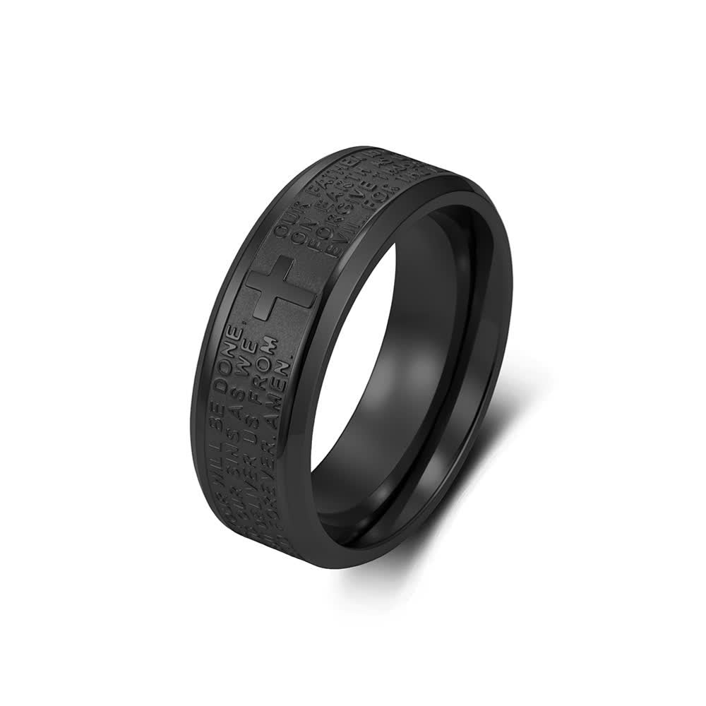 FREE Today: Deep Engraved Cross Lord’s Prayer Stainless Steel Wide Band Ring: Emblem of Abiding Heavenly Faith - Black - US 13 - image 13