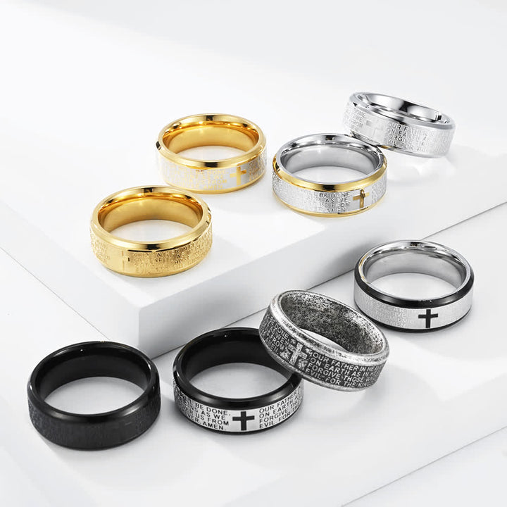 FREE Today: Deep Engraved Cross Lord’s Prayer Stainless Steel Wide Band Ring: Emblem of Abiding Heavenly Faith - image 1
