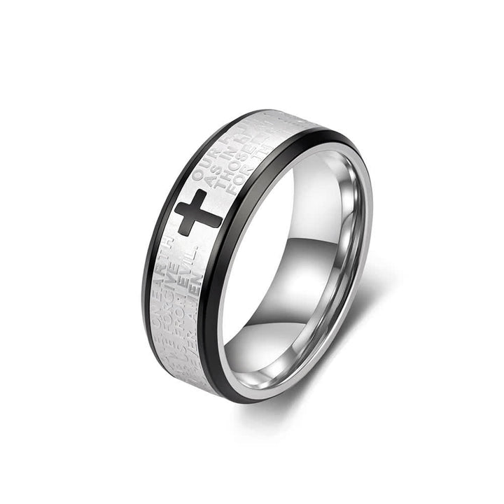 FREE Today: Deep Engraved Cross Lord’s Prayer Stainless Steel Wide Band Ring: Emblem of Abiding Heavenly Faith - Silver & Black - US 13 - image 14