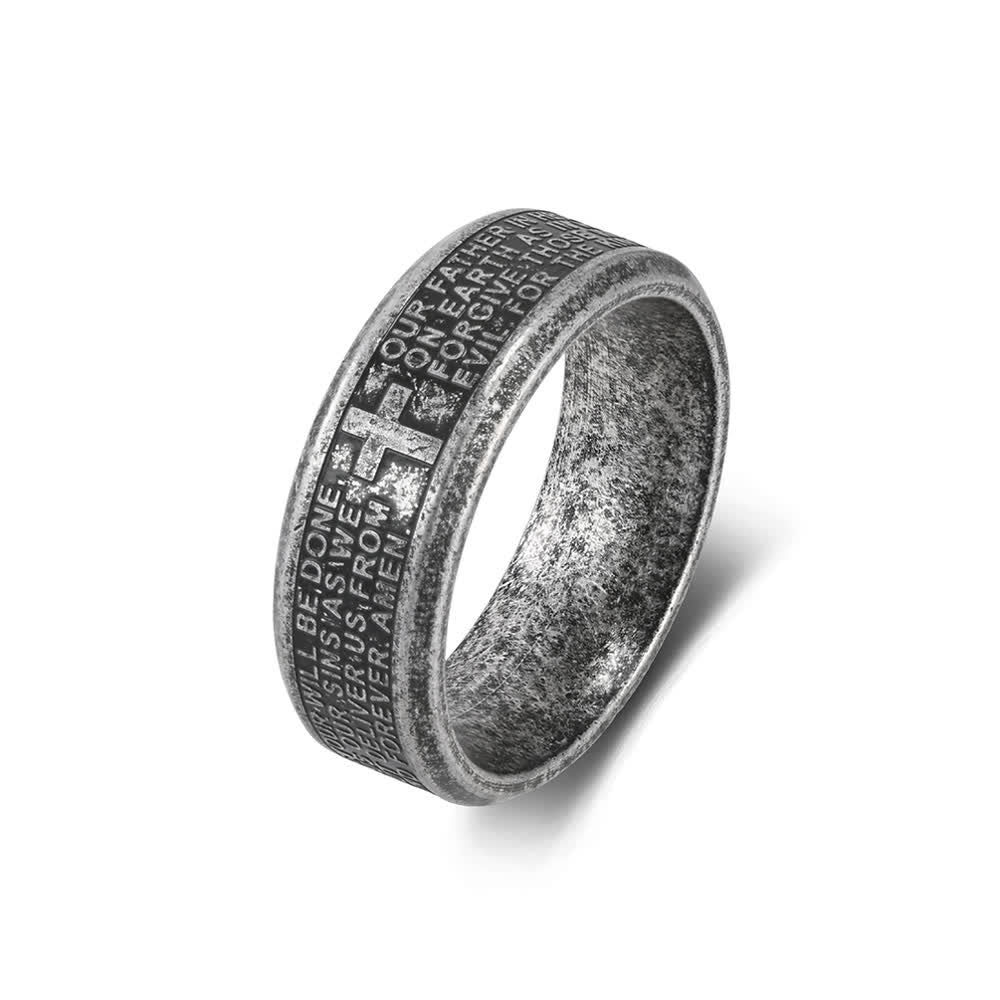 FREE Today: Deep Engraved Cross Lord’s Prayer Stainless Steel Wide Band Ring: Emblem of Abiding Heavenly Faith - Antique Silver - US 13 - image 16
