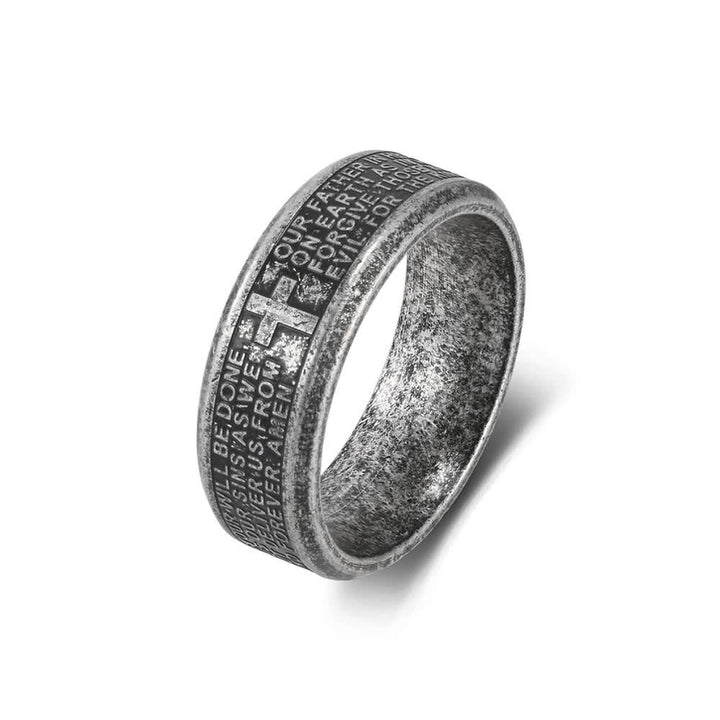 FREE Today: Deep Engraved Cross Lord’s Prayer Stainless Steel Wide Band Ring: Emblem of Abiding Heavenly Faith - Antique Silver - US 13 - image 16