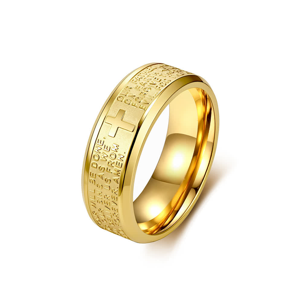 FREE Today: Deep Engraved Cross Lord’s Prayer Stainless Steel Wide Band Ring: Emblem of Abiding Heavenly Faith - Golden - US 13 - image 9