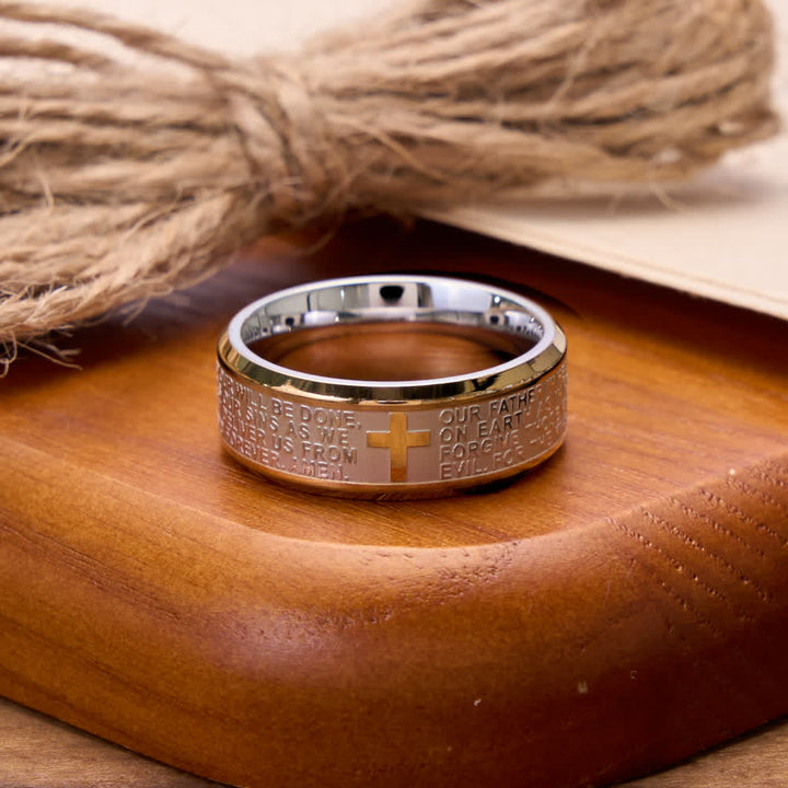 Christianartworkshop Deep Engraved Cross Lord’s Prayer Stainless Steel Wide Band Ring: Emblem of Abiding Heavenly Faith - image 7