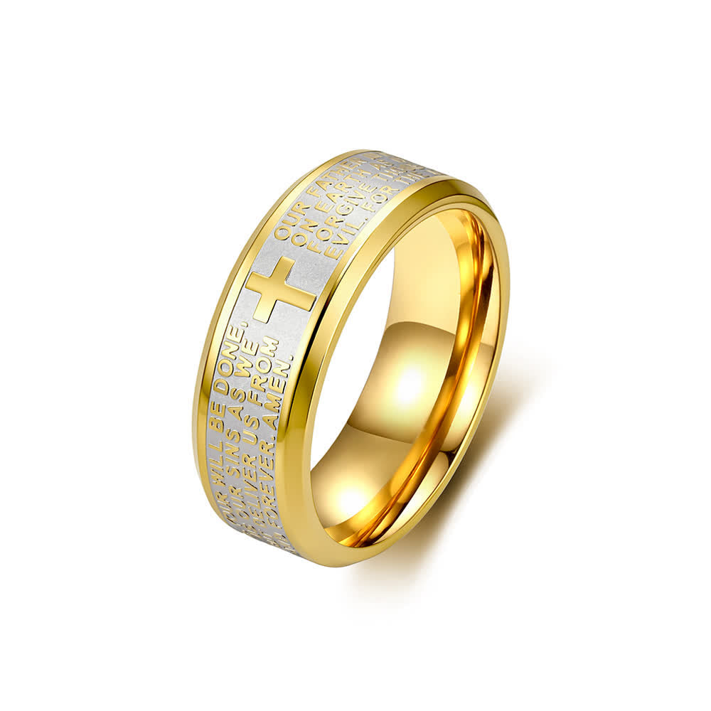 Christianartworkshop Deep Engraved Cross Lord’s Prayer Stainless Steel Wide Band Ring: Emblem of Abiding Heavenly Faith - Golden Two-Tone - US 13 - image 11