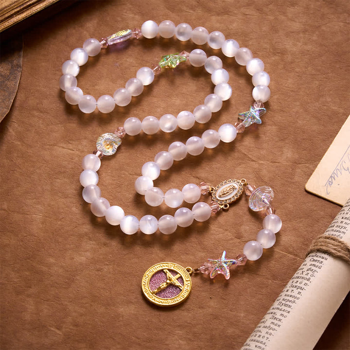 FREE Today: Summer Ocean Themed Frosted Matte Bead Rosary With Starfish & Fish Crystal Charms - Summer-Themed Rosary - image 0