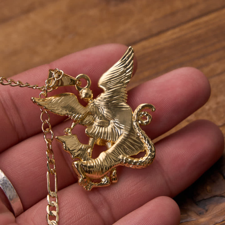 FREE Today: Three-Tone Electroplated 3D Embossed Saint Michael Archangel Figaro Chain Necklace - image 5