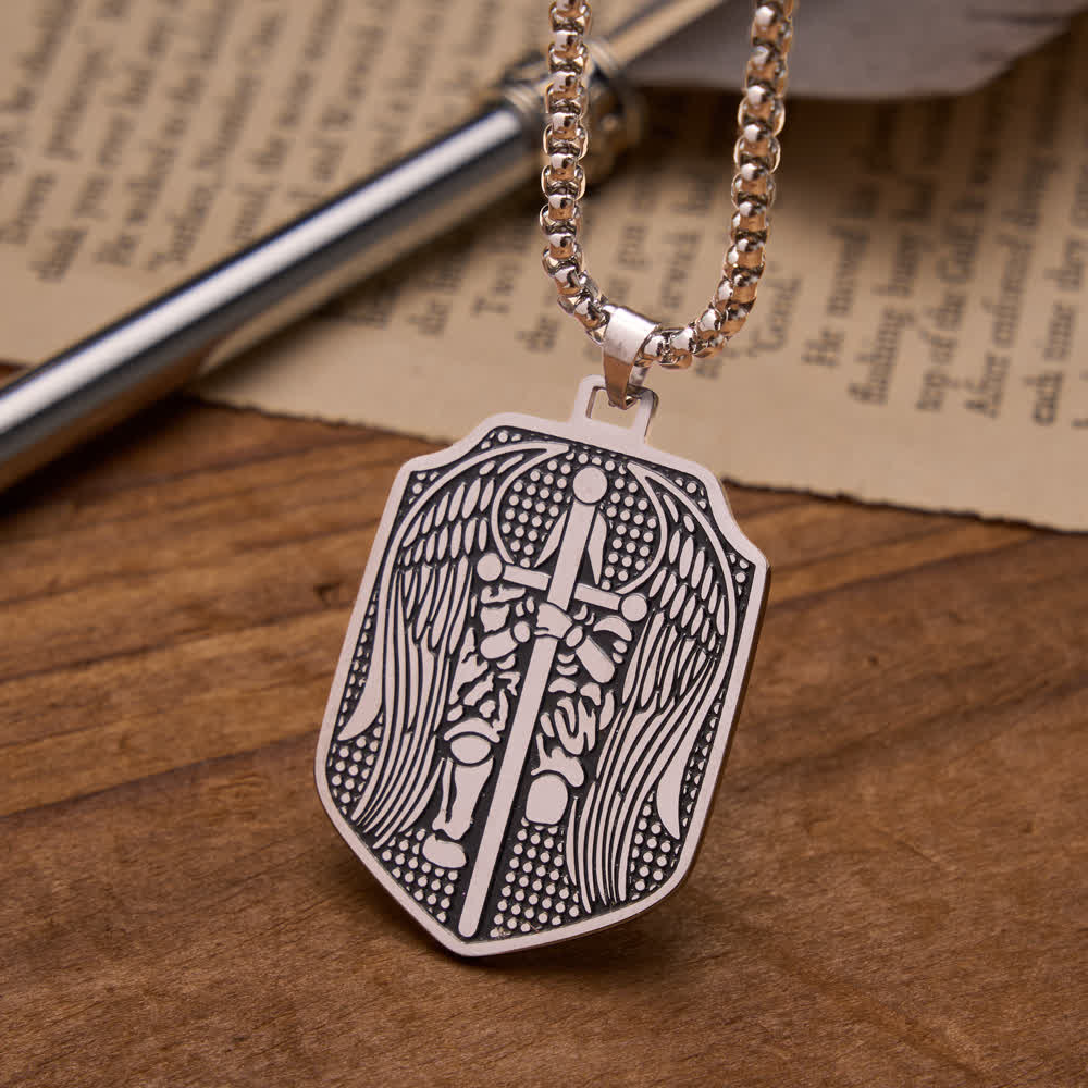FREE Today: Double-Sided Deep Engraved Saint Michael Archangel Shield Box Chain Necklace - Silver - image 4