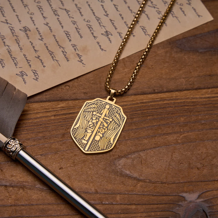 FREE Today: Double-Sided Deep Engraved Saint Michael Archangel Shield Box Chain Necklace - image 3