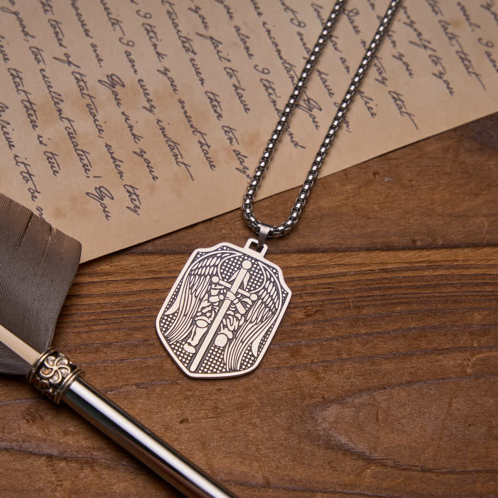FREE Today: Double-Sided Deep Engraved Saint Michael Archangel Shield Box Chain Necklace - image 5
