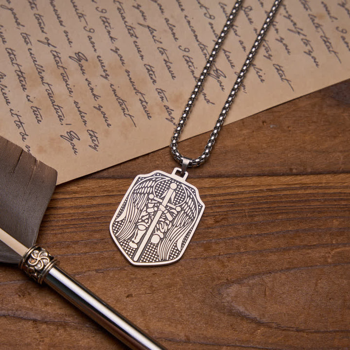 FREE Today: Double-Sided Deep Engraved Saint Michael Archangel Shield Box Chain Necklace - image 5