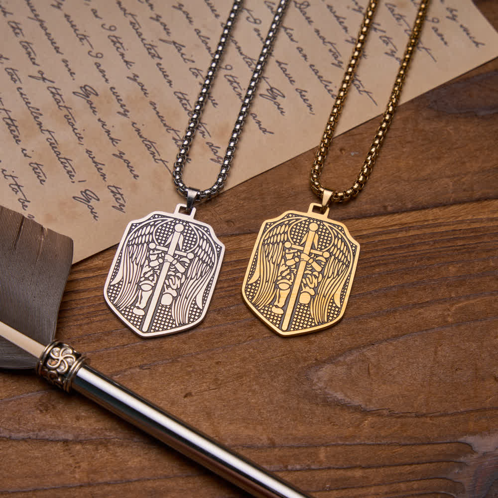 FREE Today: Double-Sided Deep Engraved Saint Michael Archangel Shield Box Chain Necklace - image 0