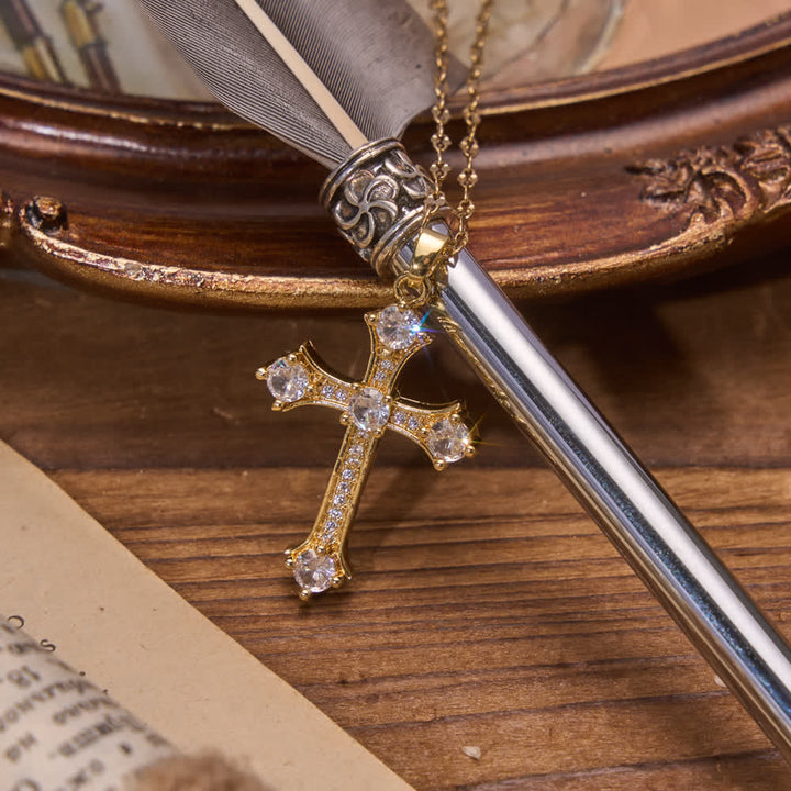 FREE Today: Vintage Ornate Full Paved Zircon Cross Flat Link Chain Necklace : Emblem of Radiant Heavenly Salvation - image 6