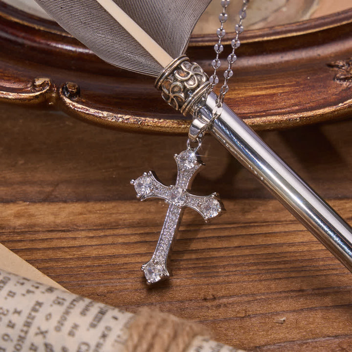 FREE Today: Vintage Ornate Full Paved Zircon Cross Flat Link Chain Necklace : Emblem of Radiant Heavenly Salvation - image 3