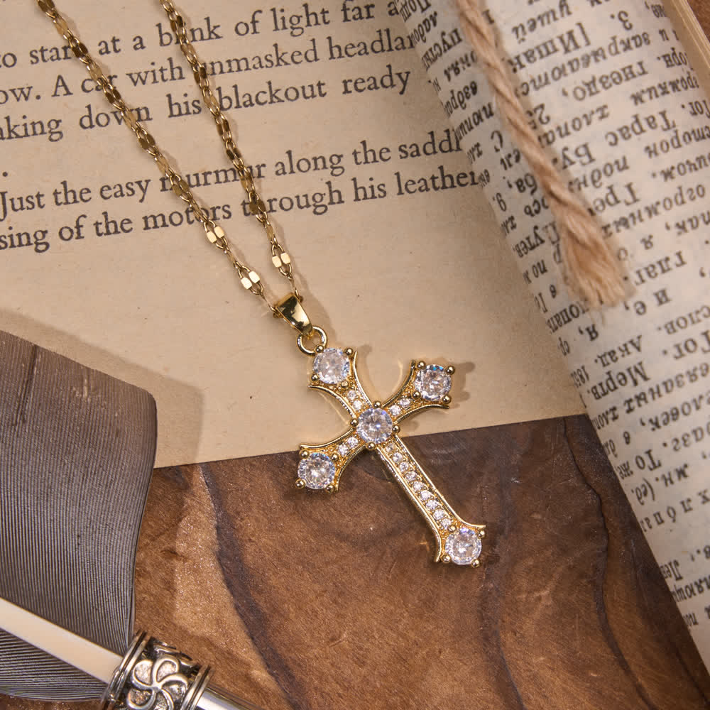 FREE Today: Vintage Ornate Full Paved Zircon Cross Flat Link Chain Necklace : Emblem of Radiant Heavenly Salvation - image 5