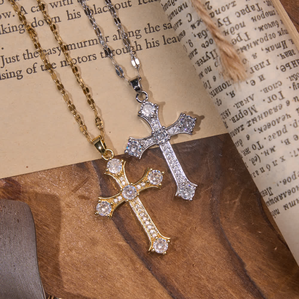 FREE Today: Vintage Ornate Full Paved Zircon Cross Flat Link Chain Necklace : Emblem of Radiant Heavenly Salvation - image 1