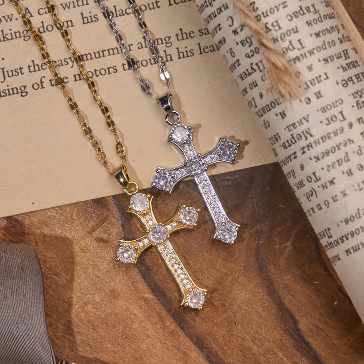 FREE Today: Vintage Ornate Full Paved Zircon Cross Flat Link Chain Necklace : Emblem of Radiant Heavenly Salvation - image 1