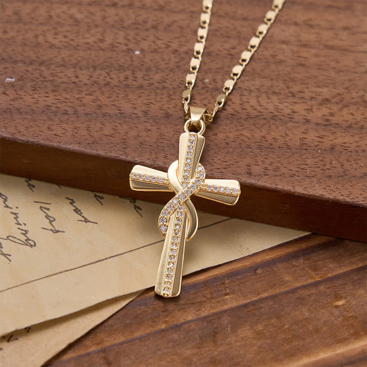FREE Today: Intertwined Infinity Knot Paved Zircon Cross Box Chain Necklace: Emblem of Everlasting Heavenly Covenant - image 2