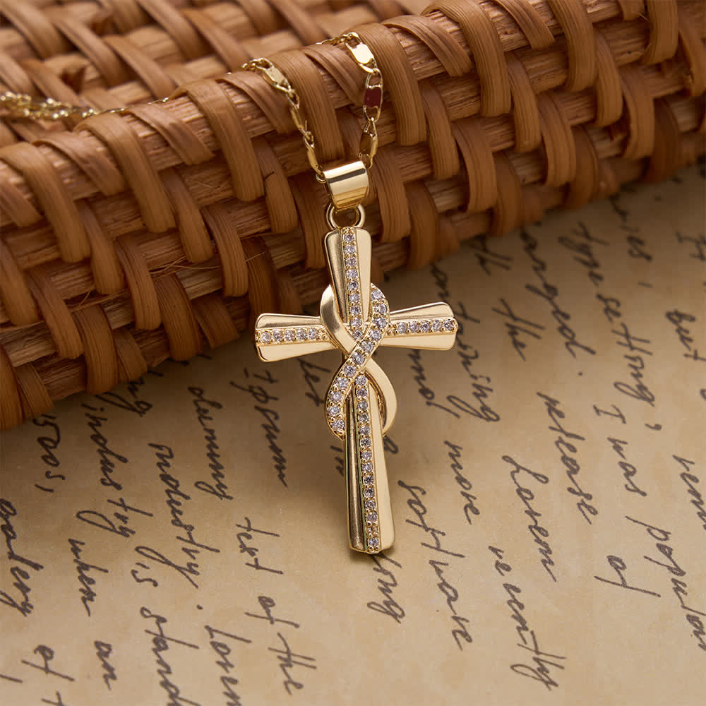 FREE Today: Intertwined Infinity Knot Paved Zircon Cross Box Chain Necklace: Emblem of Everlasting Heavenly Covenant - Infinity Knot Cross - image 0