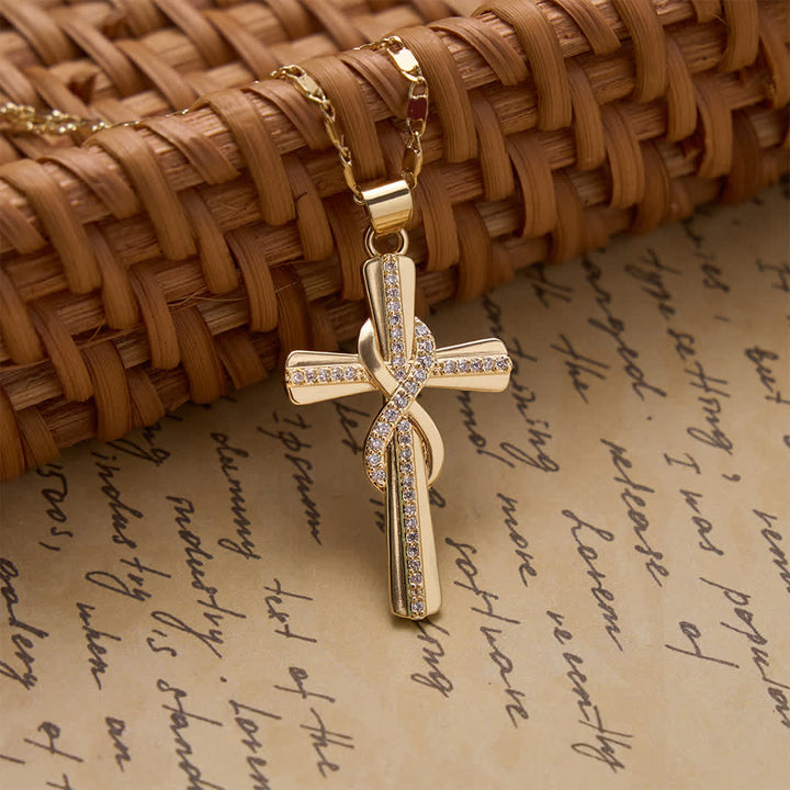 FREE Today: Intertwined Infinity Knot Paved Zircon Cross Box Chain Necklace: Emblem of Everlasting Heavenly Covenant - Infinity Knot Cross - image 0
