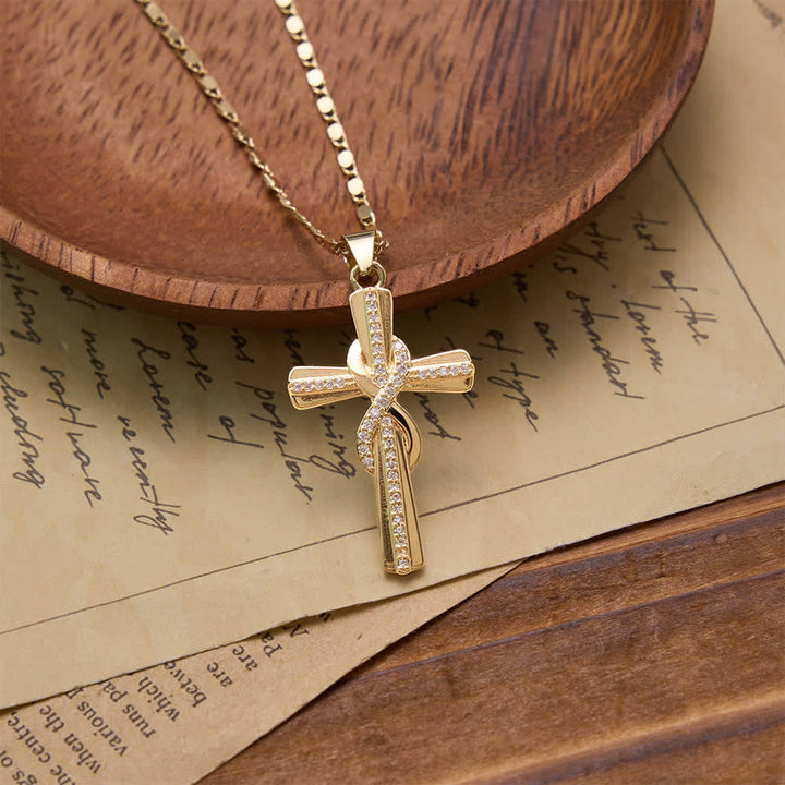 FREE Today: Intertwined Infinity Knot Paved Zircon Cross Box Chain Necklace: Emblem of Everlasting Heavenly Covenant - image 3