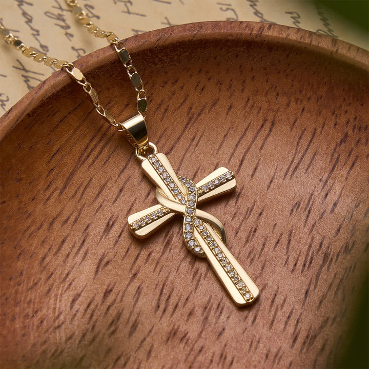 FREE Today: Intertwined Infinity Knot Paved Zircon Cross Box Chain Necklace: Emblem of Everlasting Heavenly Covenant - image 1