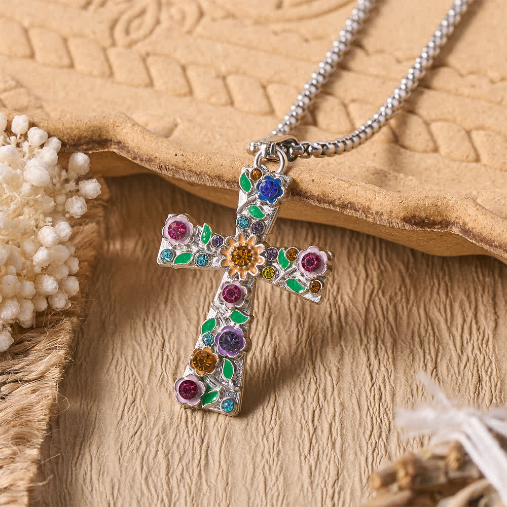 FREE Today: Enamel Floral Multi-Colored Zircon Cross Box Chain Necklace: Emblem of Vibrant Heavenly Hope - Flora-Themed Cross - image 0