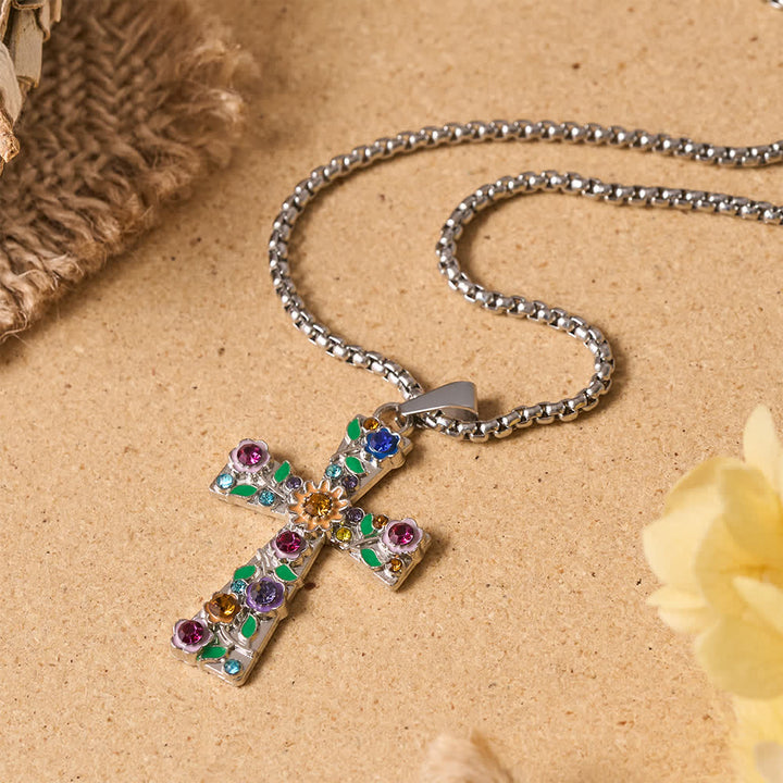 FREE Today: Enamel Floral Multi-Colored Zircon Cross Box Chain Necklace: Emblem of Vibrant Heavenly Hope - image 3