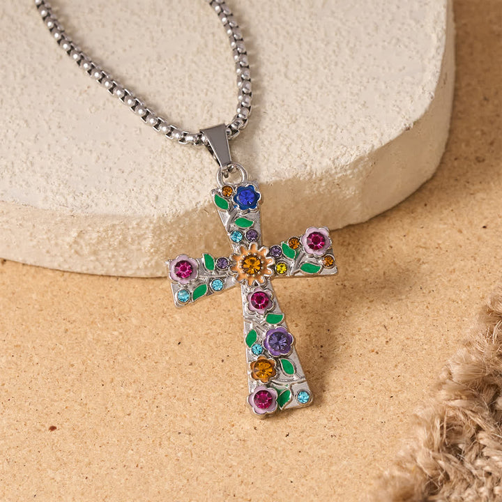 FREE Today: Enamel Floral Multi-Colored Zircon Cross Box Chain Necklace: Emblem of Vibrant Heavenly Hope - image 2