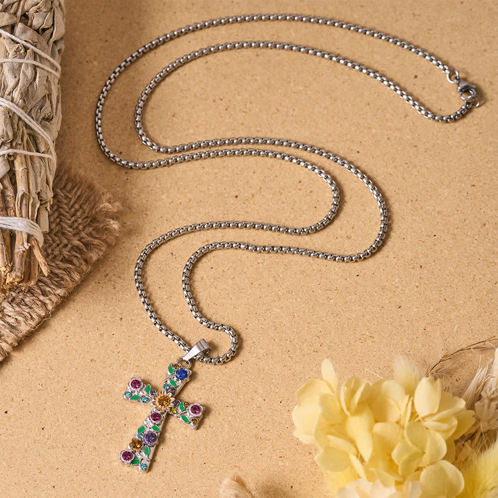 FREE Today: Enamel Floral Multi-Colored Zircon Cross Box Chain Necklace: Emblem of Vibrant Heavenly Hope - image 4
