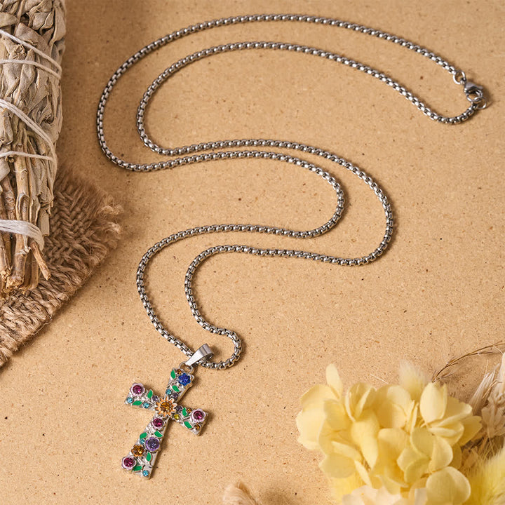 FREE Today: Enamel Floral Multi-Colored Zircon Cross Box Chain Necklace: Emblem of Vibrant Heavenly Hope - image 4