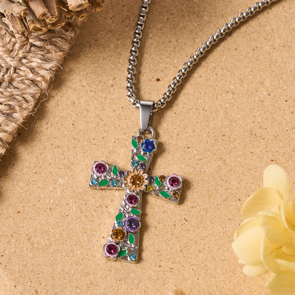 FREE Today: Enamel Floral Multi-Colored Zircon Cross Box Chain Necklace: Emblem of Vibrant Heavenly Hope - image 1