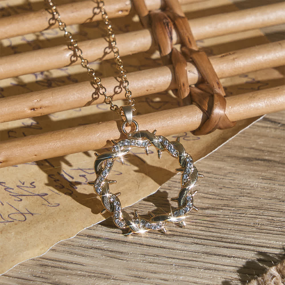FREE Today: Paved Zircon Open Circle Crown of Thorns Pendant Necklace: Emblem of Sacred Redeeming Grace - Golden - image 3