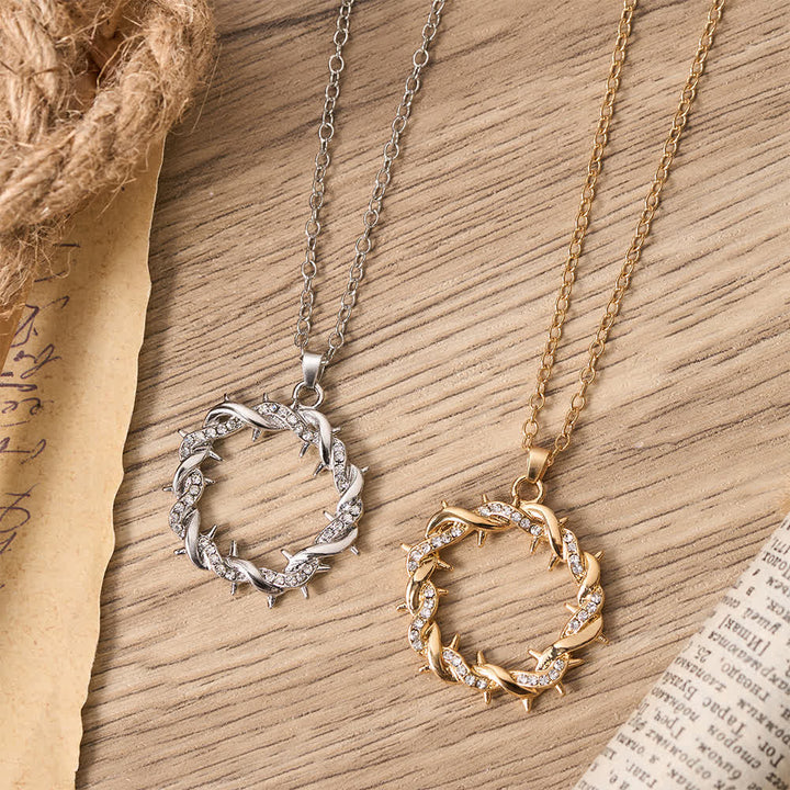 FREE Today: Paved Zircon Open Circle Crown of Thorns Pendant Necklace: Emblem of Sacred Redeeming Grace - image 1