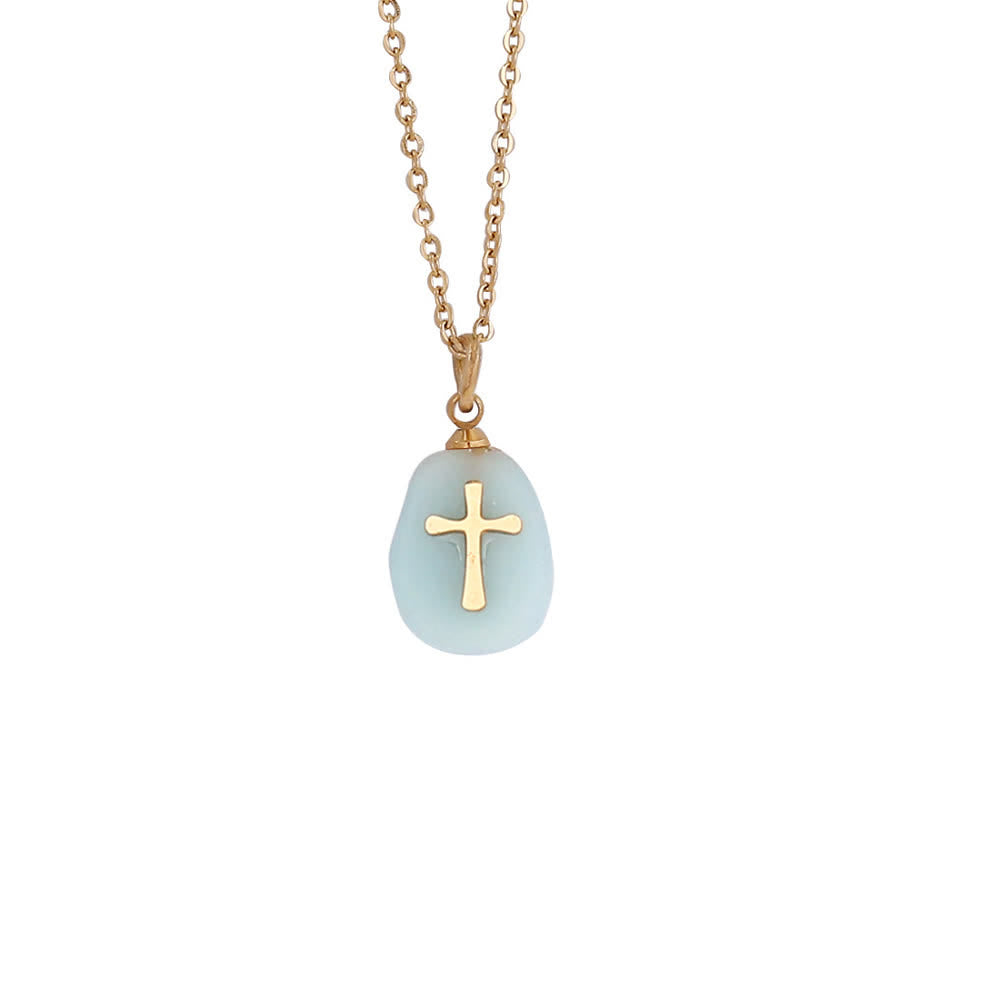 FREE Today: Organic Irregular Natural Stone Overlay Metal Cross Necklace: Emblem of Steadfast Heavenly Faith - Amazonite - image 5