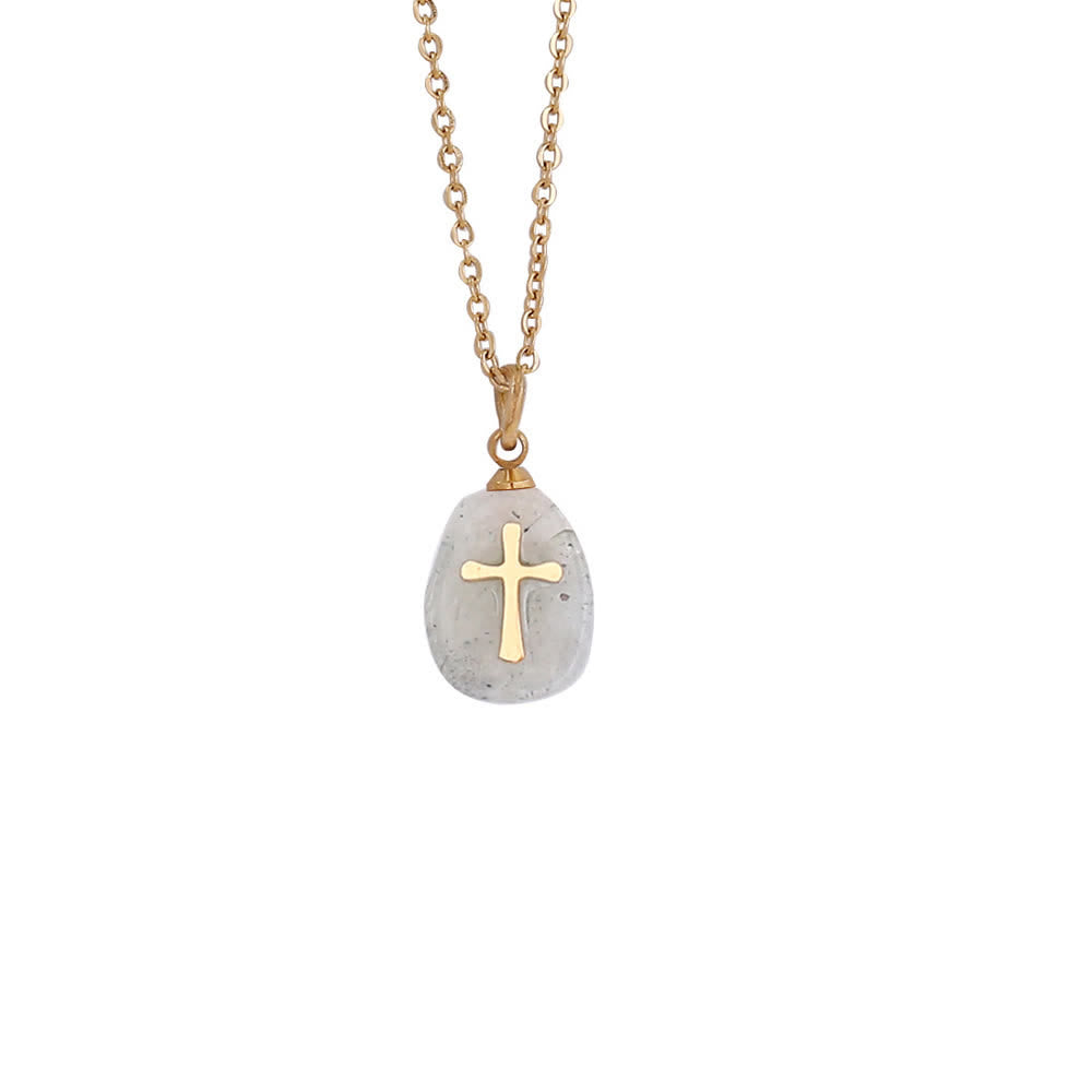 FREE Today: Organic Irregular Natural Stone Overlay Metal Cross Necklace: Emblem of Steadfast Heavenly Faith - Rutilated Quartz - image 7