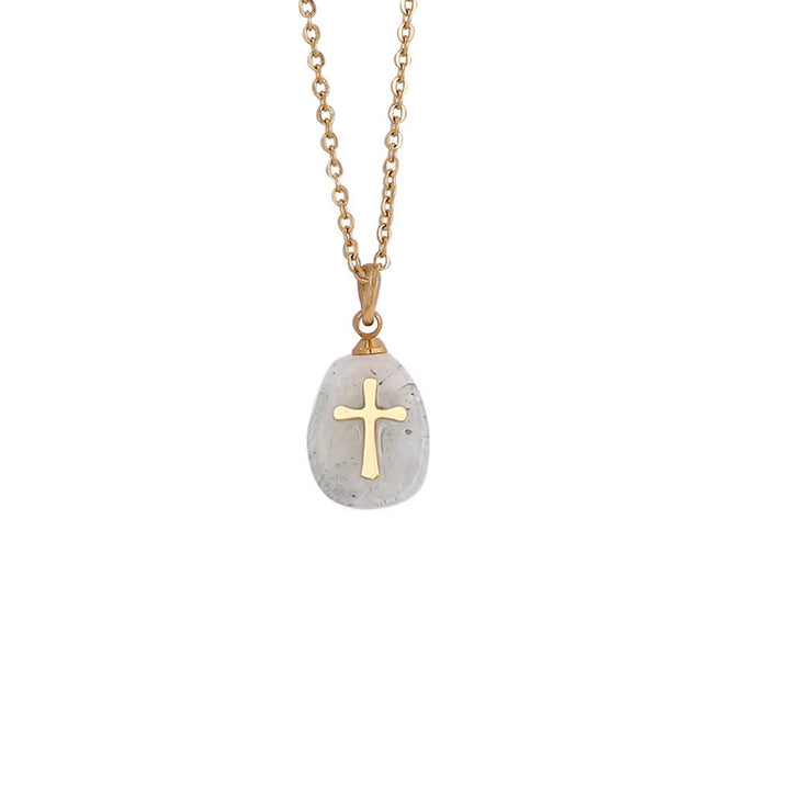 FREE Today: Organic Irregular Natural Stone Overlay Metal Cross Necklace: Emblem of Steadfast Heavenly Faith - Rutilated Quartz - image 7